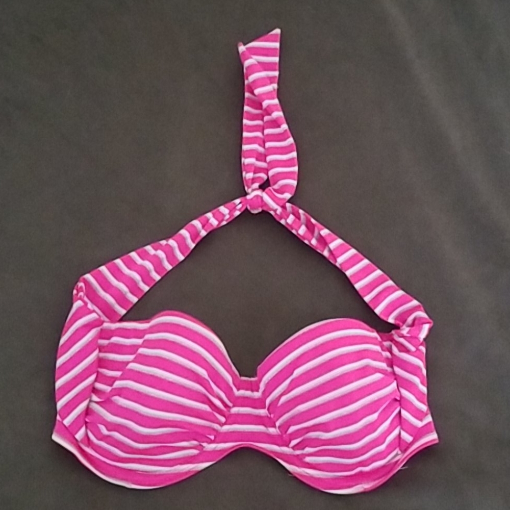 Pink Striped Bikini Top Size 36C